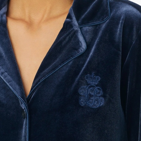 Lauren Ralph Lauren Navy Velvet 2 Pc. Pajama Set, Size Large - Picture 5 of 13